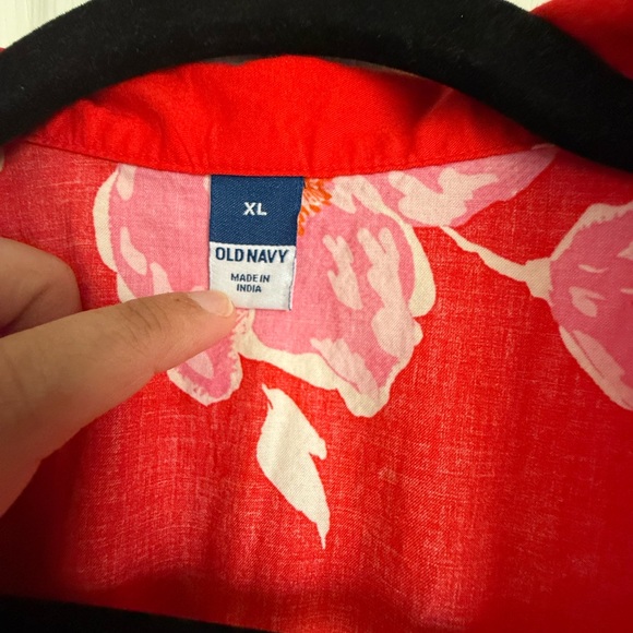 Red Floral Button-Front Midi Dress with Pink Blooms - Picture 4 of 5